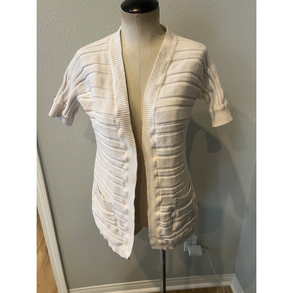 Mossimo Supply Co Womens Small White Open Front Cardigan Short Sleeve Cotton